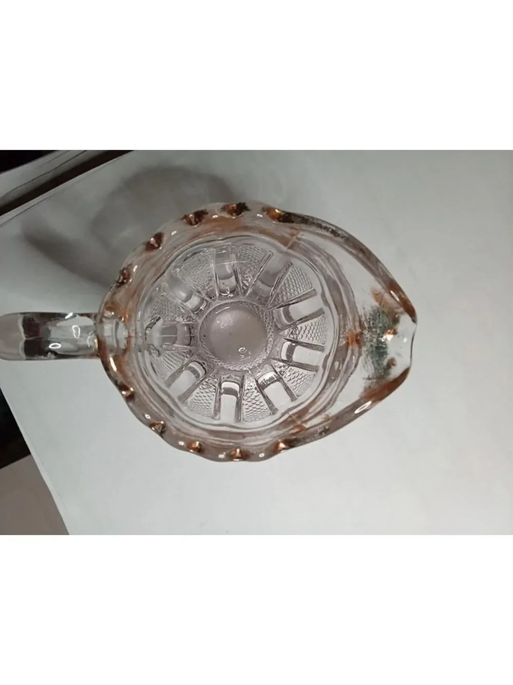 US Glass Antique EAPG Texas Loop Stippled Pattern Clear/Gold Creamer Pitcher